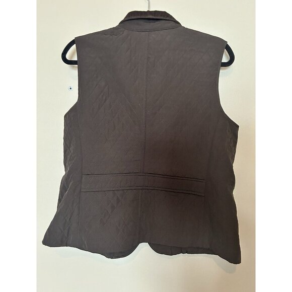 Talbots Brown Quilted Vest Corduroy Collar Petite M Sleeveless Button Up Jacket - Picture 4 of 6